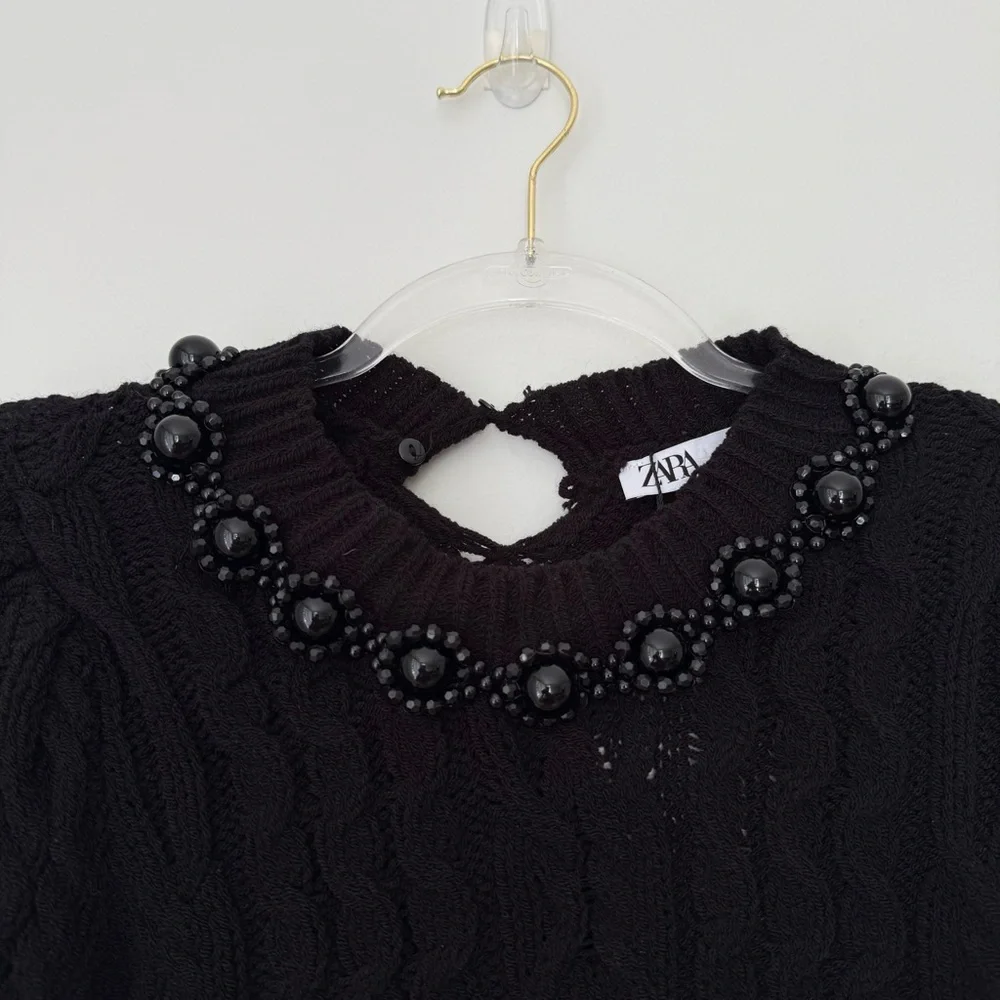 ZARA BEADED CABLE KNIT SWEATER Sz S NWT - Picture 7 of 11